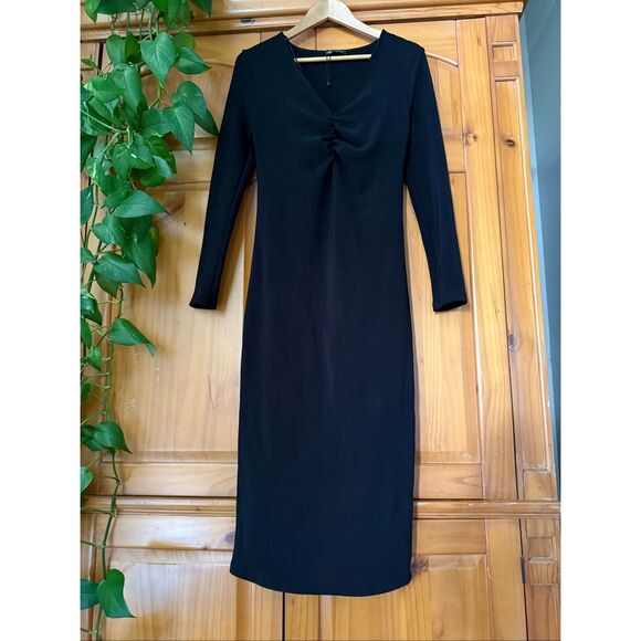 Zara Ottoman Knit Dress V Neck Ruched Front SZ XL - Picture 3 of 14
